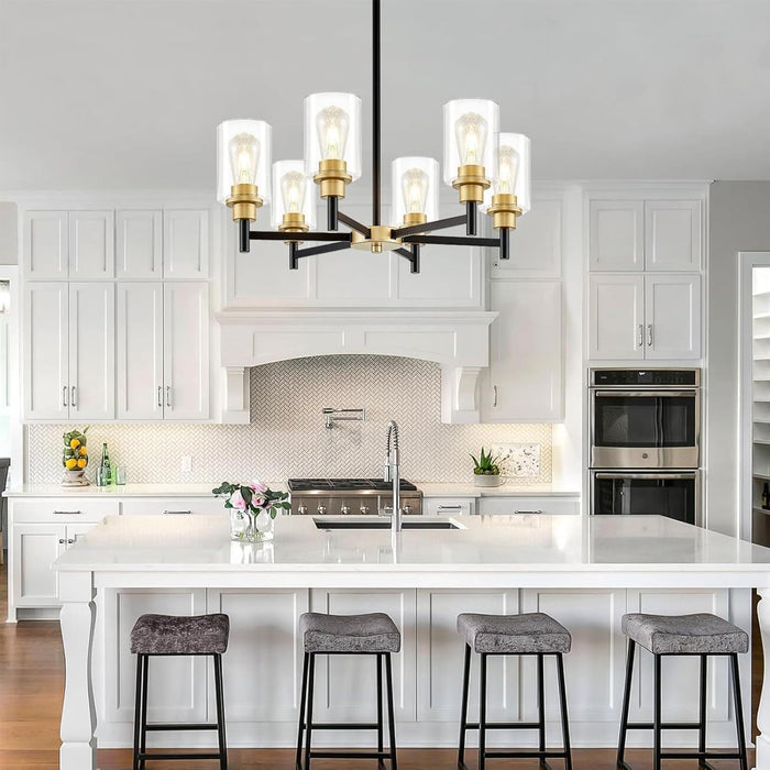 Six Light Black Gold Chandelier Fixture ClearGlassShades