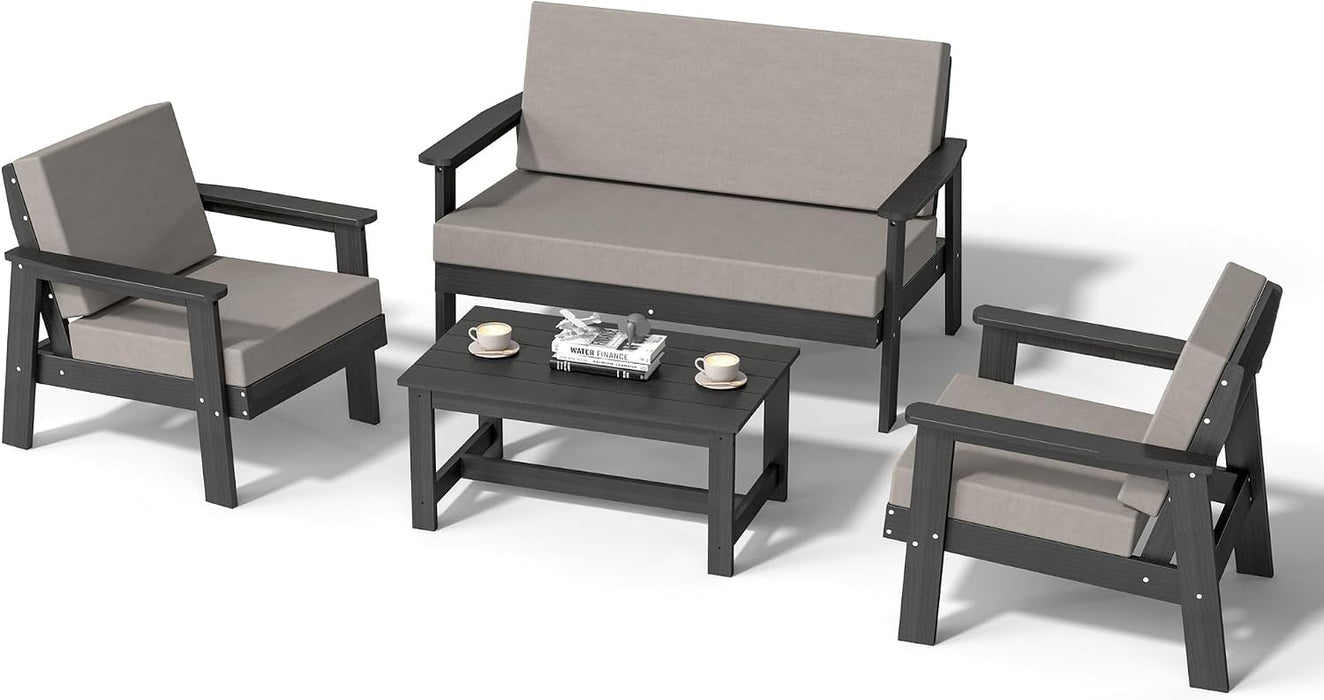 Domi 4 Pieces HDPE Patio Furniture Set, Outdoor Sofa outside Couch Set