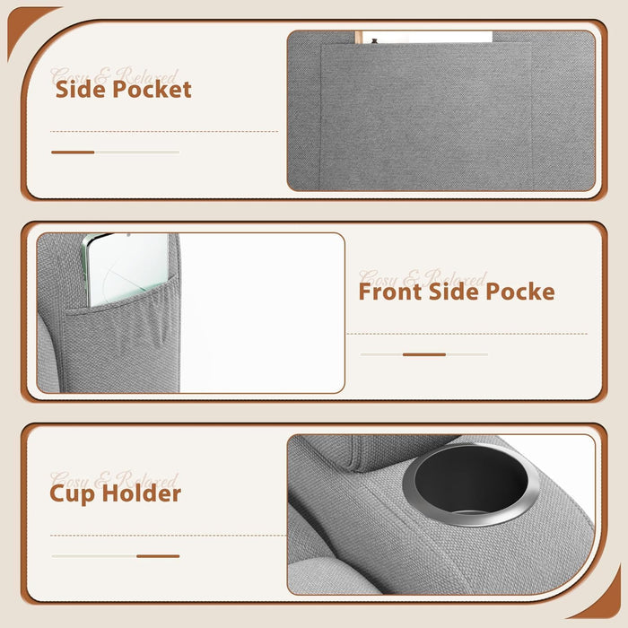 Swivel Rocker Recliner Chair with Vibration Massage, 360° Swivel Recliner Chairs for Adults Ergonomic Lounge Chair with Cup Holders Lazy Boy Recliner Single Sofa Seat (Fabric, Gray)