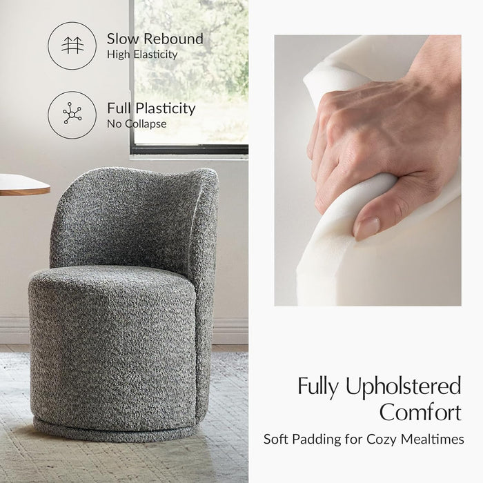 Boucle Swivel Dining Chair - Upholstered Barrel Kitchen Chairs with 360 Degree Rotation, Gray Modern Accent Vanity Chair for Dining Living Room, Bedroom, Makeup Room