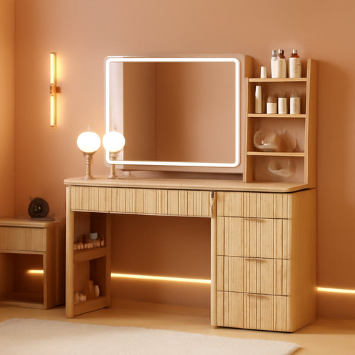 51Inch Oak Vanity Desk With IndustrialLEDLighting System