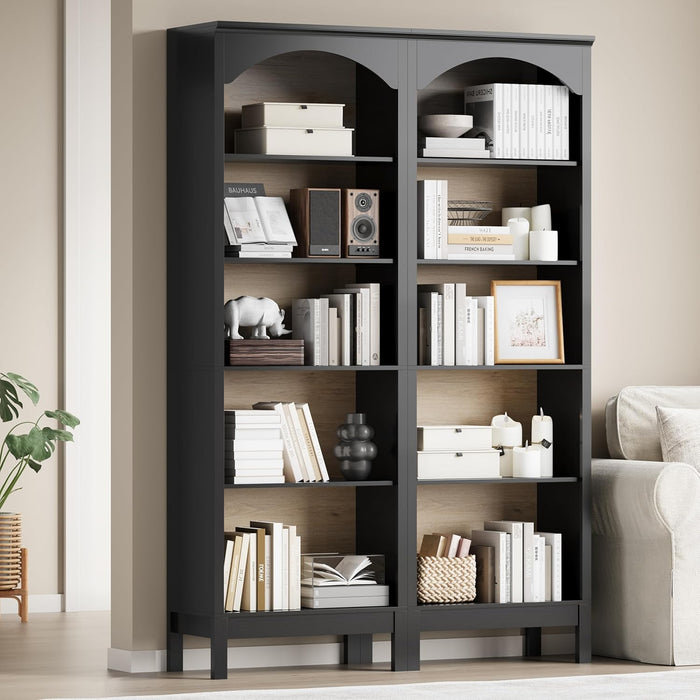 Arched Veneered FiveTier Bookcase 71Inch Tall Ebony