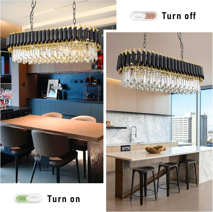 Elegant Black Gold Crystal Chandelier ThirtyThreeInch