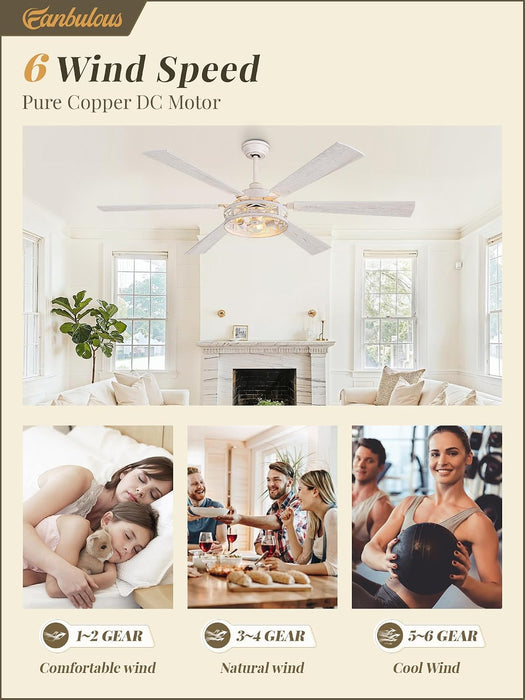 65 Inch White Caged Ceiling Fan With Remote