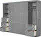 Queen Size Murphy Bed with 1 Closet,3 Drawers and 3 Open Shelves,Wood Folding Murphy Wall Bed (Grey)