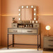 Vanity Desk with Mirror and Lights, Makeup Vanity with 3 Color Dimmable Lighted Hollywood Mirror, Brown Makeup Table with 4 Drawers, Large Dressing Table for Women Girls