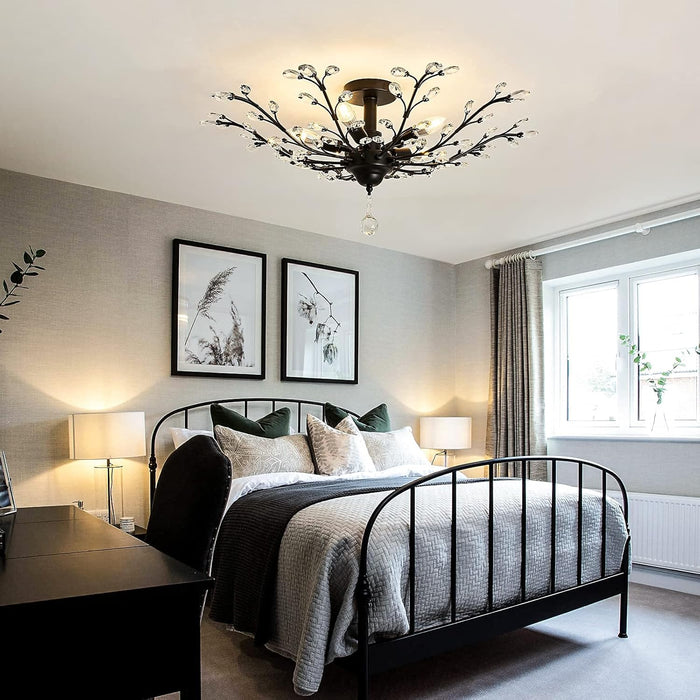Black Five Light Vintage Crystal Ceiling Chandelier