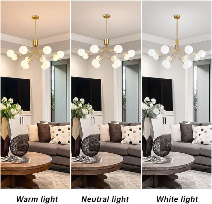 Gold Modern Chandelier 12-Light Glass Globe Ceiling Light Fixtures Mid Century Modern Sputnik Chandelier for Dining Room Kitchen Island Bedroom Living Room