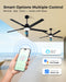 62 Inch Black Smart Outdoor Ceiling Fan With Light