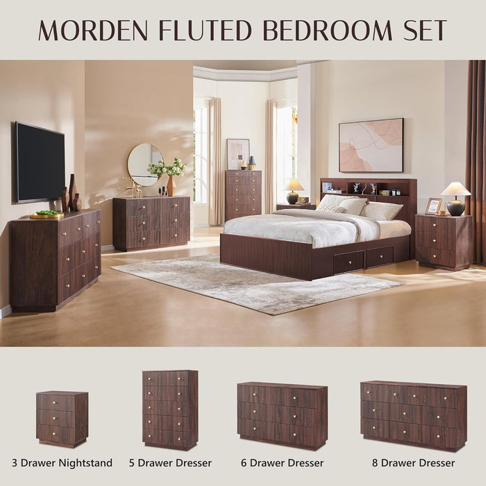 Fluted 8 Drawers Dresser for Bedroom, 55" W Modern Dressers & Chest of Drawers with Metal Handle, Wood Closet Clothes Storage Organizer,Storage Dressers Organizer for Hally/Living Room, Natural