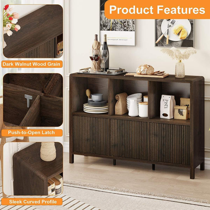 6 Cube Storage Organizer Book Shelf, Horizontal Bookshelf with 3 Doors, 3 Tier Wooden Bookcase for Living Room, Home Office (Dark Walnut)