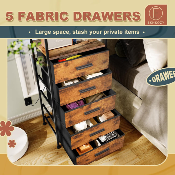 Nightstand Dresser Featuring LED Lights Rustic Brown