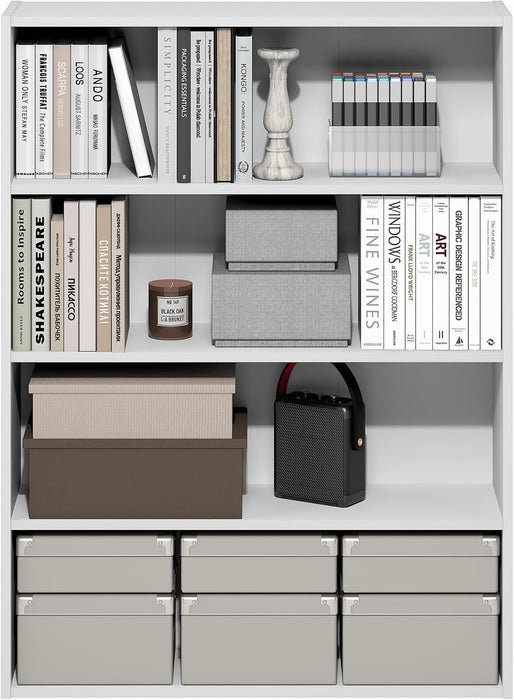 White 4Tier OpenBack Book Shelf With DisplayOrganizer