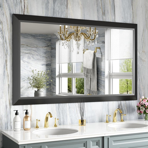 Black Bathroom Mirror, 50 X30 Inch Thick Metal Framed Wall Mirrors for over 2 Sinks, Bedroom, Living Room, Entryway, Large Rectangle Wall-Mounted Mirrors.