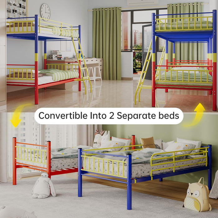 Metal Bunk Bed Twin over Twin,Twin over Full Bunk Bed,Bunk Bed Full over Full,Twin Bunk Beds for Kids with Safety Guardrail and Convertible Bunk Bed Design,Steel Bed for School, Bedroom