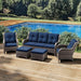 Patio Furniture Set 5-Piece Wicker Outdoor Furniture Conversational Set with 3-Seat Sofa, 2 Armchairs, 2 Ottoman Patio Rattan Wicker Sectional Sofa Set with Olefin Cushions(Mixed Grey/Blue)