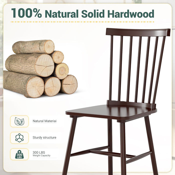 Dining Chairs Set of 4 Wooden Dining Chair Farmhouse Spindle Back Kitchen Chairs Windor Dining Chairs for Kitchen, Living Room, Restaurant (Brown)