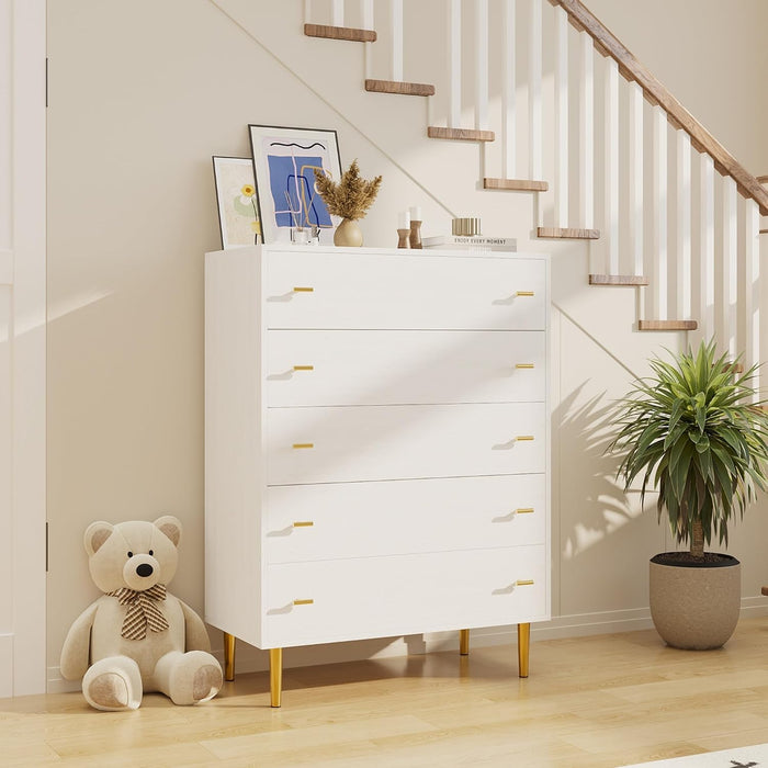 Farmhouse 5 Drawer Dresser for Bedroom, 43"Tall Wood Chest of Large Drawers
