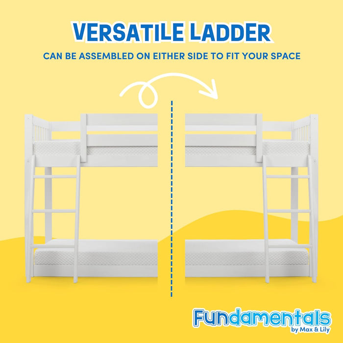 Fundamental Twin Low Bunk Bed, Kids Solid Wood Modern Bed Frame with Strong Wooden Slats, Non-Toxic Finishes, High Weight Capacity, White