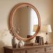30 Inch round Wall Mirror with Beaded Solid Wood Frame, Decorative Wall Mirror with Tempered Glass, Farmhouse Home Decor for Bathroom, Living Room, Entryway, Yellowish Brown