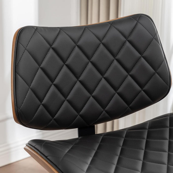 26" Swivel Bar Stools Set of 2, Mid Century Modern Counter Height Barstools Black Leather Upholstered Bar Chairs for Kitchen Island/Dining Room/Cafe