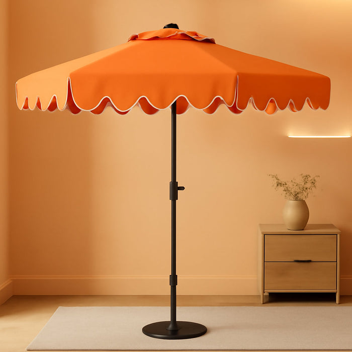 Safavieh PAT8010A Collection Venice Navy and White Single Scallop 9Ft Crank Outdoor Push Button Tilt Umbrella