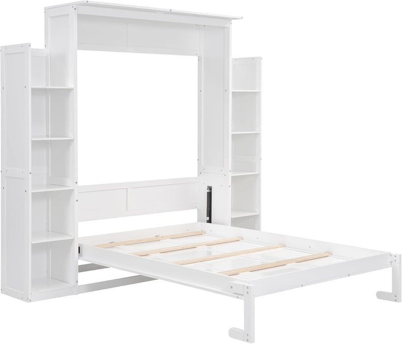 Full Murphy Bed White With BuiltInStorageShelves LED