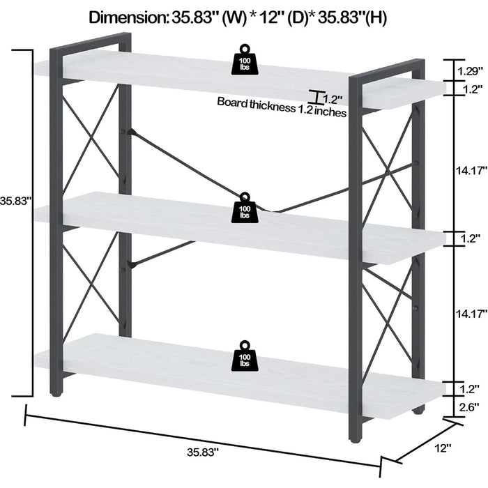 Bookshelf, 3-Tier Industrial Bookcase, Open Book Shelf, Freestanding Horizontal Bookshelves with Metal Frame
