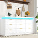 9 Drawer Dresser for Bedroom, White Dresser with LED Lights and Charging Station, Modern Chest of Drawer, Wood Triple Wide Drawer Organizer Cabinet for Bedroom, Living Room, Entryway, Hallway