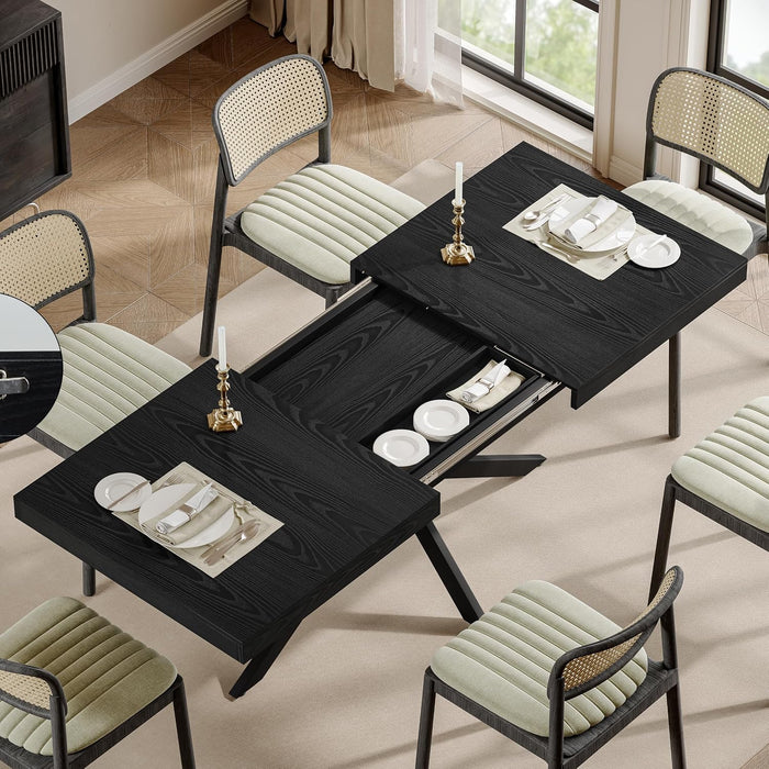 Extendable Dining Room Table for 4 6 8,55"-70" Kitchen Table Leaf,Black | Expandable Rectangle Dining Table,Wood Dining Table W/ Hidden Leaf & Storage, Space Saving, Kitchen Dining Living Room,Modern