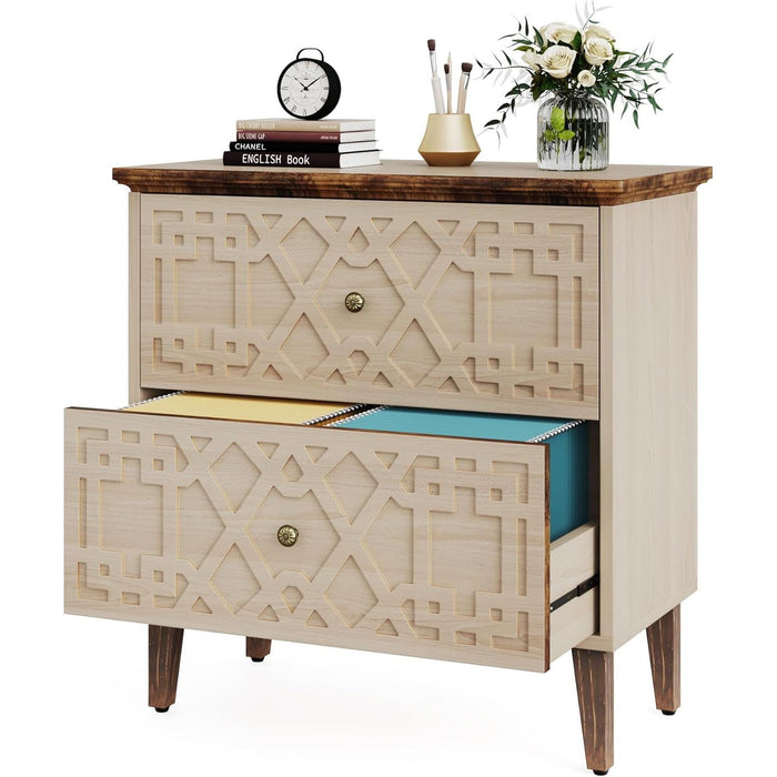 Beige Lateral File Cabinet, 2 Drawers