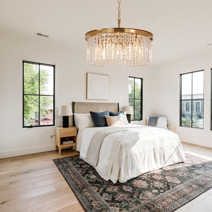 Modern round Gold Chandelier, 8-Light Ceiling Fixture | 20" Small Pedant Lighting Fixture for Bedroom, Dining Room, Kitchen Island