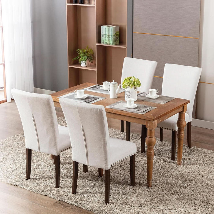 Upholstered Dining Chairs Set of 4, Parsons Style Linen Beige Accent Chairs with High Back, for round Kitchen Table or Small Dining Room – Comfortable & Stylish