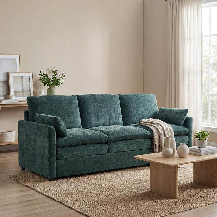 Green Chenille Cloudlike Sofa 83 Inches UltraComfort
