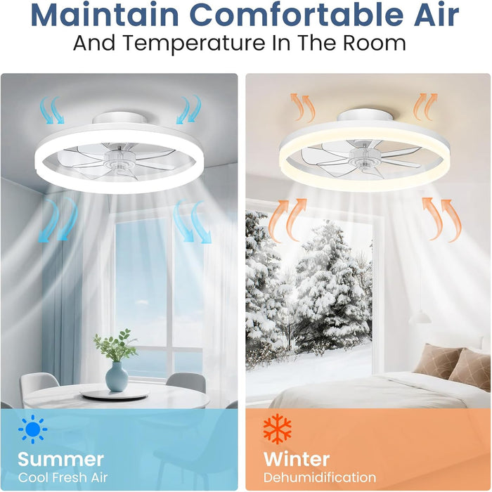 Ceiling Fans with Lights and Remote, 20" Foldable Modern Low Profile Ceiling Fan with Light, Stepless Color Temperature Change and 6 Speeds for Bedroom, Kids Room and Living Room (White)
