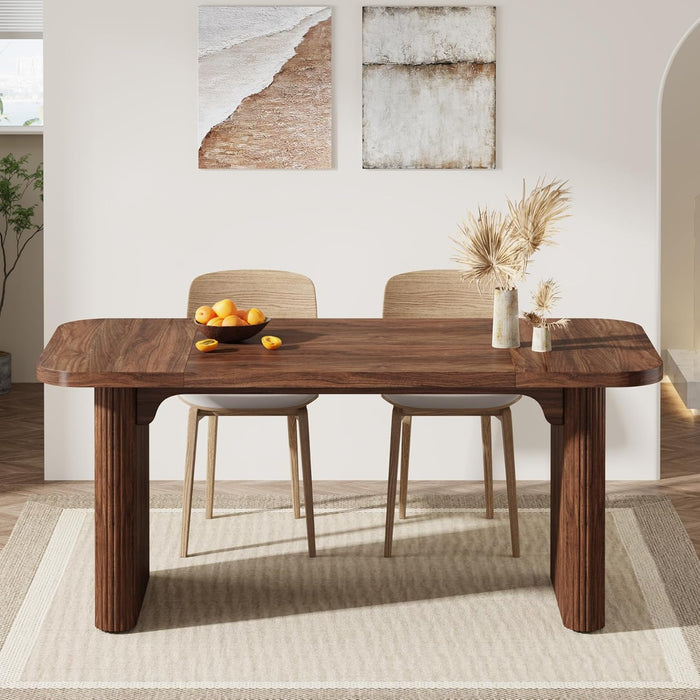 Dining Table for 4-6, Rectangular Wood Kitchen Tables with Double Pedestal, 62-Inch Dinner Tables for Dining Room, Living Room, Easy Assembly, Only Table (Dark Brown)