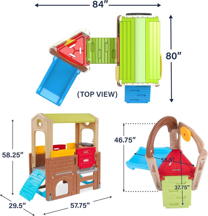 Young Explorers Indoor Outdoor Playset for Kids – Modular Climber, Slide & Playhouse Combo – Expandable Toddler Activity Center with Crawl Tunnel, Doors & Easel for Backyard or Playroom