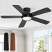 42 Inch Ceiling Fans with Lights and Remote,Outdoor Indoor Modern Flush Mount Ceiling Fan with 3CCT 6-Speed Quiet DC Motor,Black Small Low Profile Ceiling Fan for Bedroom Living Room Office