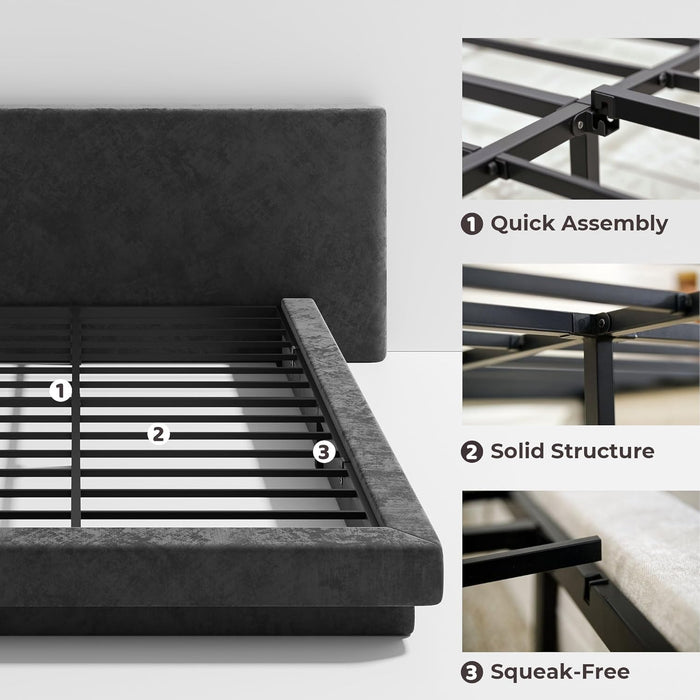 Cloud Queen Bed Frame with Extra Wide Headboard, 5 Inch Foam Fully Cushioned Platform, Easy Assembly, No Box Spring Needed