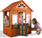 Woodbridge Wooden Playhouse for Kids, Outdoor Backyard Playhouse with Working Door, Windows & Flowerpot Holders, Ages 3–8, Durable Finland Wood, Red