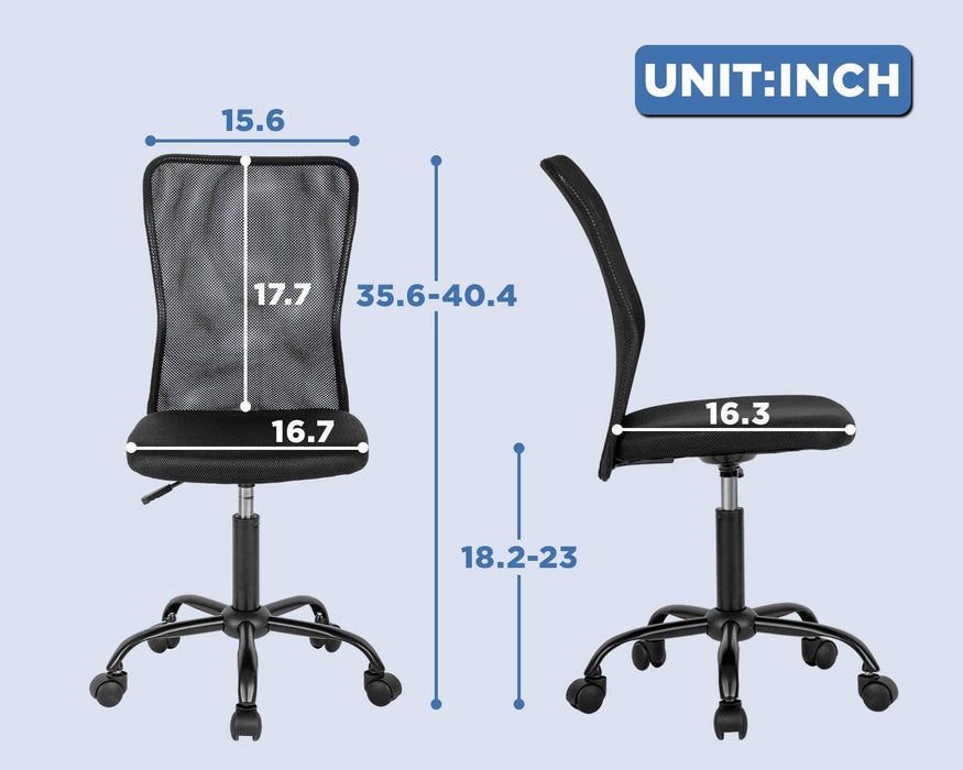 Home Office Chair Mid Back Mesh Desk Chair Armless Computer Chair Ergonomic Task Rolling Swivel Chair Back Support Adjustable Modern Chair with Lumbar Support (Black)