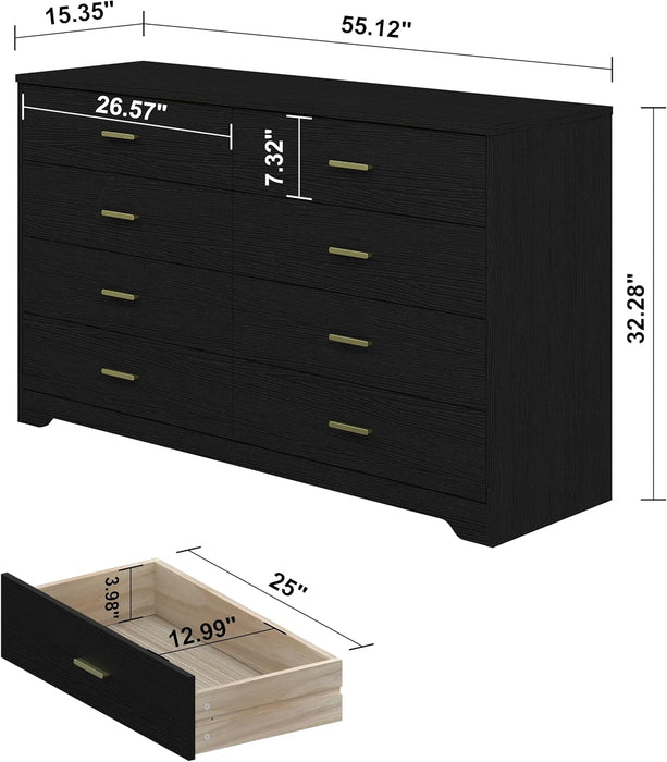 8 Drawer Dresser CharcoalBlack With Goldtone Handles