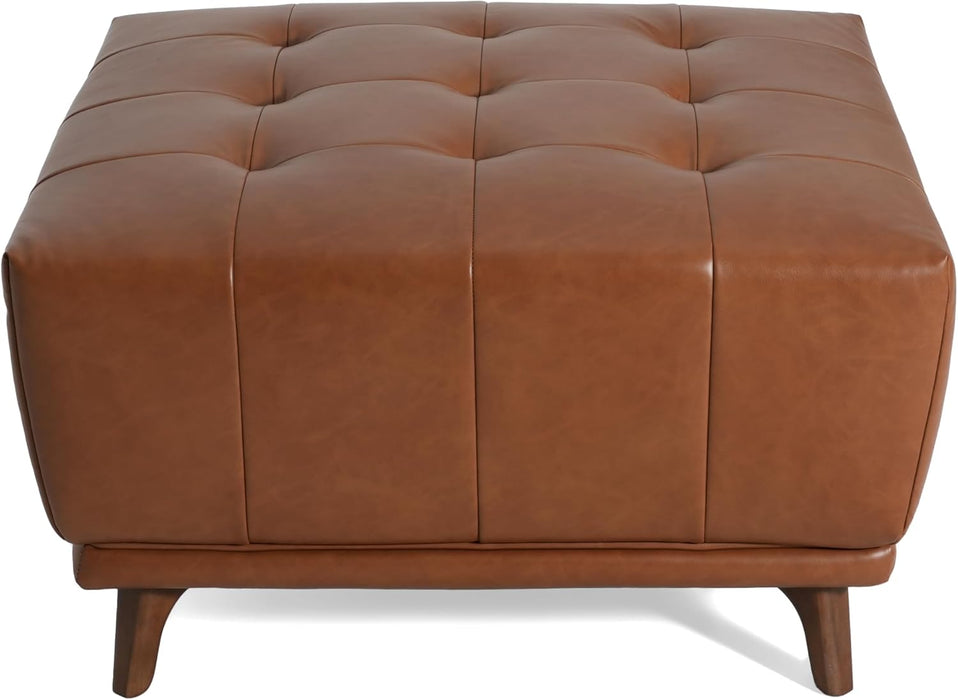 Kinsley Square Ottoman Footstool, Ottoman Chair with Large Seat, Faux Leather Upholstery Coffee Table, Modern Side Table for Living Room Bedroom Home Decor, Brown
