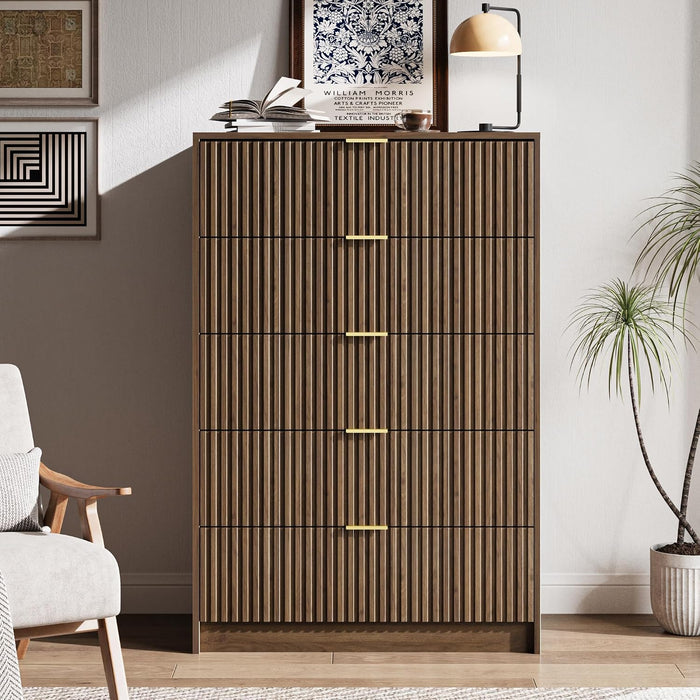 47" Tall Fluted 5-Drawer Dresser for Bedroom, Walnut