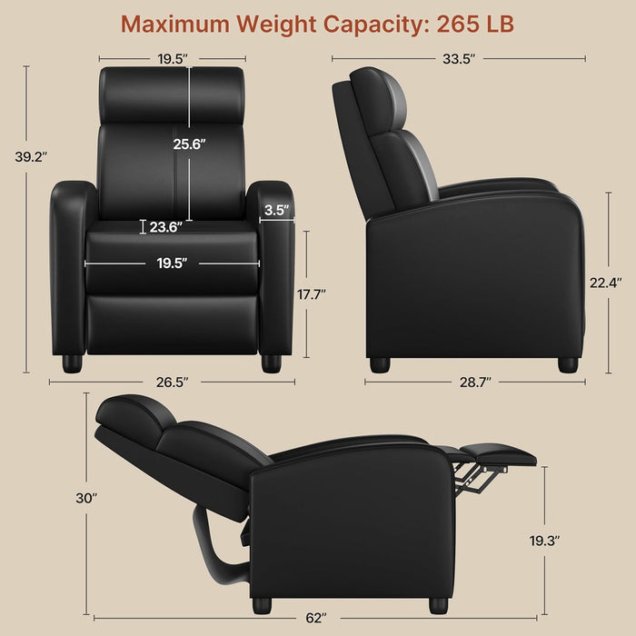2-Seat Reclining Chair Leather Recliner Sofa Modern Chaise Couch Lounger Sofa for Living Room Home Theater Black
