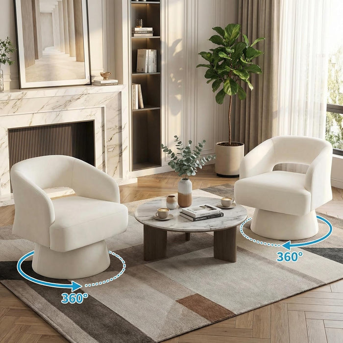 Beige Velvet 360 Swivel Oversized Designer Armchairs