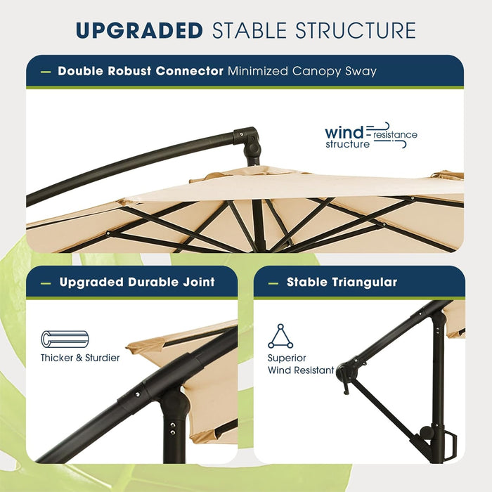 10Ft Patio Umbrellas Offset Outdoor Cantilever Hanging Umbrella W/Infinite Tilt, Fade Resistant Waterproof Recycled Fabric Canopy for Yard, Garden & Deck, Beige