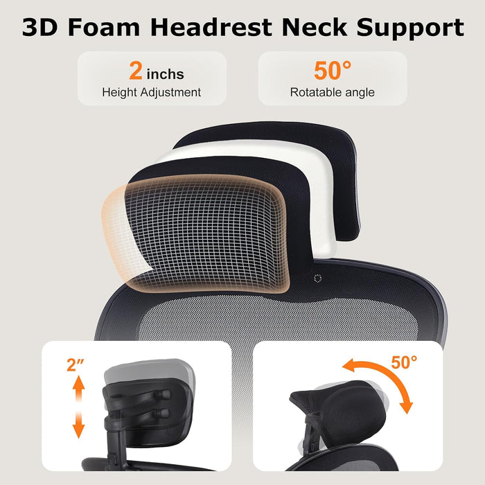 Office Desk Chair with Adjustable Headrest and Flip-Up Armrests