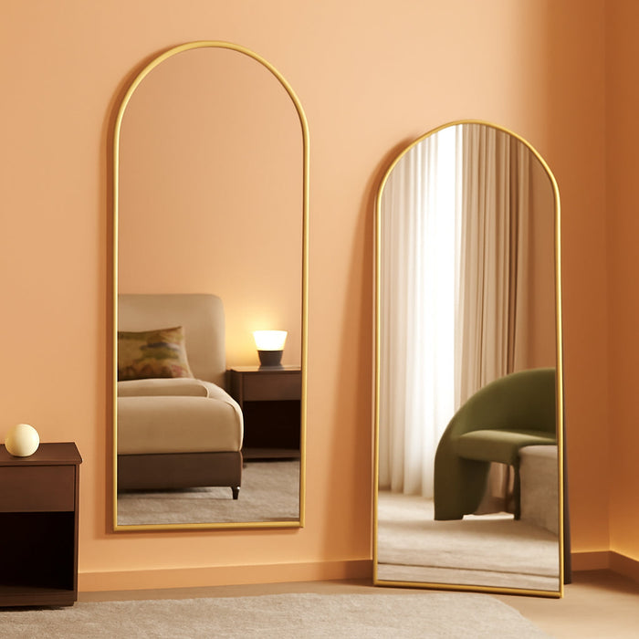 57"×20" Floor Length Mirror, Full Body Standing Mirror, Shatter-Resistant Glass & Slim Alloy Frame, Freestanding/Leaning/Wall Mount for Bedroom, Living Room & Entryway, Gold