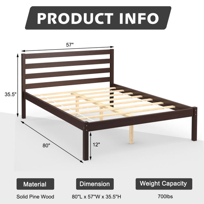 Modern Bed Frame with Wooden Headboard and Plywood Slat Support